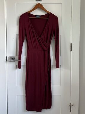 Faux wrap midi bodycon dress